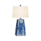 Blue and White Floral Motif Porcelain Jar Table Lamp 21"