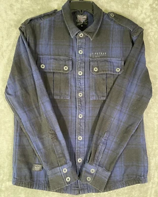 Camisa de franela a cuadros azul vintage Firetrap militar para hombre talla XXL Foto 1 de 4