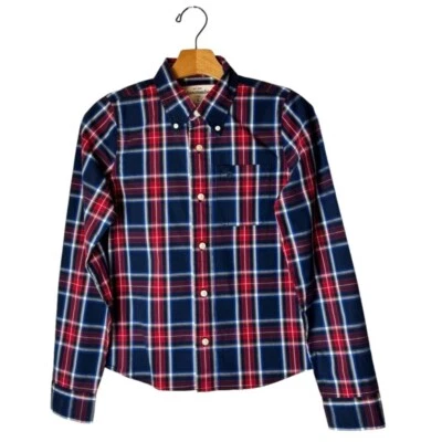 Camisa Abercrombie Niños Grande Roja Azul Algodón a Cuadros Manga Larga Con Botones Foto 1 de 4