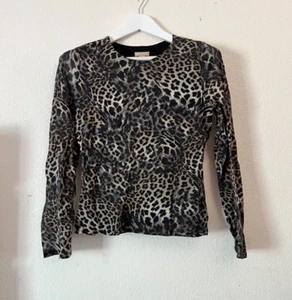 Nordstrom Studio 121 Womens Long Sleeve Animal Print T-Shirt Medium Crew Neck - Picture 1 of 8