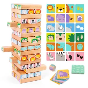 Holzklötze Stapelspiel - 4-in-1 Wackelturm Familien-Gesellschaftsspiel - Set ... - Bild 1 von 7