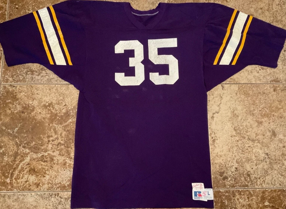 VINTAGE RUSSELL ATHLETIC FOOTBALL JERSEY ( MENS L ) PURPLE YELLOW VIKINGS - Image 1 of 4