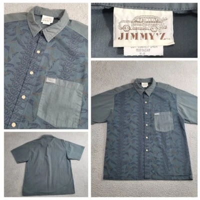 Vintage JIMMYZ Hawaiian Shirt Men's Medium Green Leaf Floral 90s Made in USA - Image 1 of 4