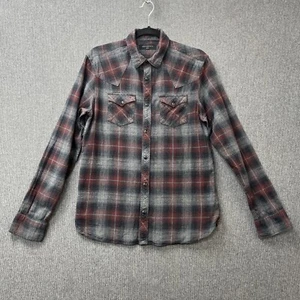 Allsaints mens shirt size small grey tartan western snap buttons cammont pockets - Picture 1 of 17