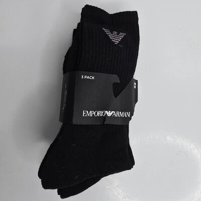 Paquete de 3 pares de calcetines deportivos diarios Emporio Armani para hombre negros entrenador de algodón Foto 1 de 4