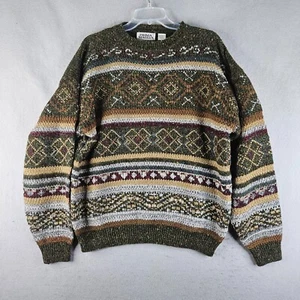 Prima Maglia Wollmischung Pullover Herren Large grün gestreift nordisches Skigebiet schick - Bild 1 von 8