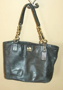 Coach black pebble leather Madison 20466 East West bag purse tote - Picture 1 of 8