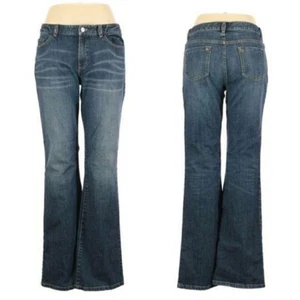 Jeans Elie Tahari 14 tiro medio descoloridos lavado oscuro acampanado 5 bolsillos detalles metálicos - Imagen 1 de 11