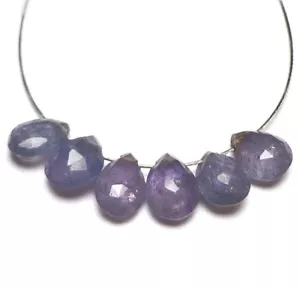 PURPLE BLUE TANZANITE FACETED PEAR BRIOLETTE 6! BEADS 906E 4x4x1.5mm-6.9x4.5x3mm - Picture 1 of 1