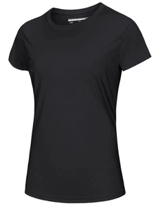 Womens Athletic Tops for Running Moisture Wicking Shirts Black Tshirts Short ... - Picture 1 of 7