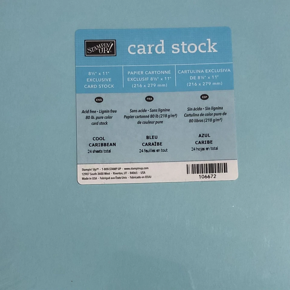 Stampin Up COOL CARIBBEAN Cardstock 8 1/2 x 11 - 24 Sheets - Retired Blue Green - Image 1 of 1