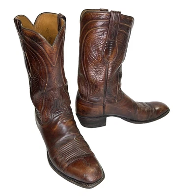 VTG Lucchese San Antonio Seville French Toe Boots Men 12 B Brown Western 2083 - Image 1 of 4