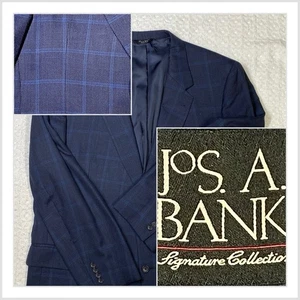 Jos A Bank Herren Gr.48L Navy & Schwarz Fensterscheibe Kariert 3%Leinen 43%Wolle Blazer - Bild 1 von 12