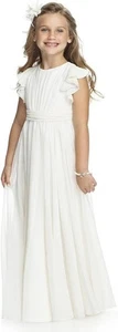 White Chiffon Girls Dress 12-13 Years Bridesmaid Flower Girl Baptism Communion - Picture 1 of 9