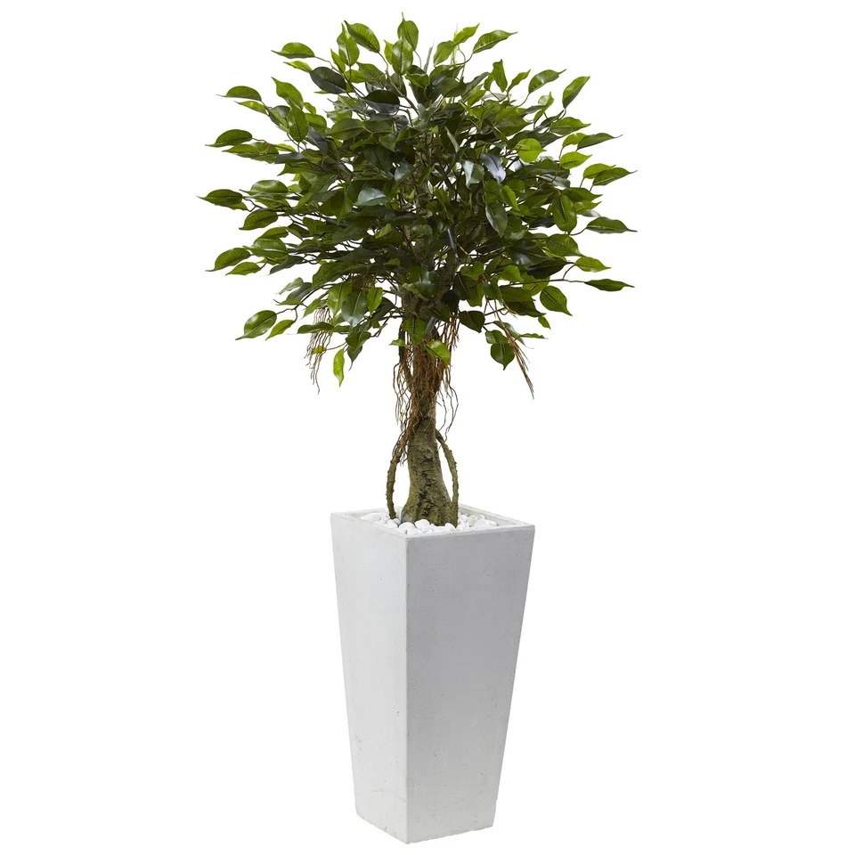Nearly Natural 5952 52" Ficus Tree With White Planter UV Resistant (indoor/out