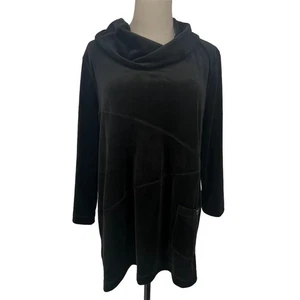 NWT Ali Miles Women's Black Cowl Neck L Velvet Tunic Shirt - Picture 1 of 12