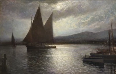Gemälde Schiff Hafen Abenddämmerung Franz Müller-Gossen (1871-1946) - Bild 1 von 4