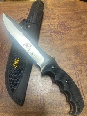 Cuchillo Bowie grande Browning Hog Hunter hoja fija con funda original.  🇨🇳 Foto 1 de 4