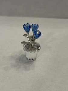 Swarovski Potted Plant Blue Forget Me Not's Crystal Figurine Flower Miniature - Picture 1 of 4
