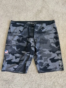 O’Neill Hyperfreak Boardshorts Men Black Camo Swim Trunks Sz 38 Surf 12" - Picture 1 of 5