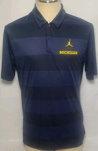 Jordan Jumpman Dri-FIT Michigan Wolverines Striped Polo Shirt Blue Men Med Used - Picture 1 of 11