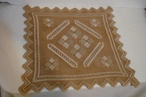 Hand-Embroidered Satin Stitched Cloth 13" Square Doily - Picture 1 of 24