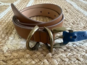 COLE HAAN Organic Harness Leather Belt Women's Large Tan Gold Buckle NWT $80. - Picture 1 of 11