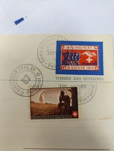 WK 2 Postkarte mit Schweizer Briefmarken 1940 Internierung in der Schweiz - Bild 1 von 3