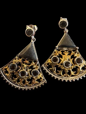 Sterling Silver Hook Drop Dangle Gray Smoky Quartz Earrings Signed TJC - Изображение 1 из 4