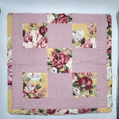 Hand Made Lap Quilt Floral Gingham Pink Yellow Cotton Cottage Country Decor - Image 1 of 4