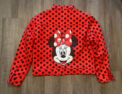 Disney Jacket Small Red Black Minnie Mouse Polka Dot Jean Denim Embroidered - Image 1 of 4