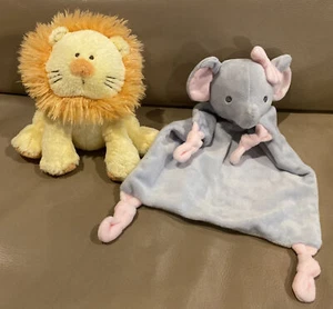 DANDEE Gray Pink Elephant Plush Baby Security Blanket CARTERS Yellow Lion Ratt - Picture 1 of 10