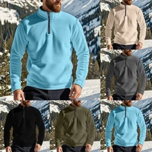 New Mens Winter Long Sleeve Zip Stand Collar Sweatshirt for Outdoor Activities - Picture 1 of 83