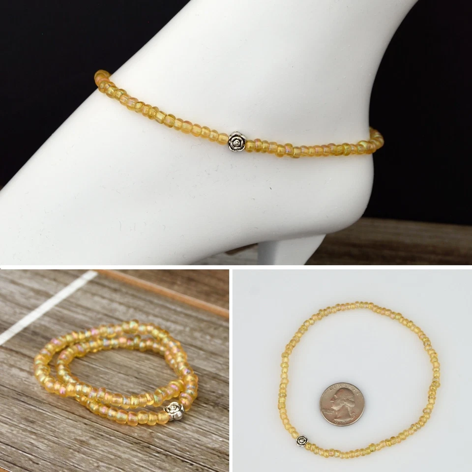 Pulsera de tobillo elástica con cuentas de vidrio con acento floral Foto 1 de 1