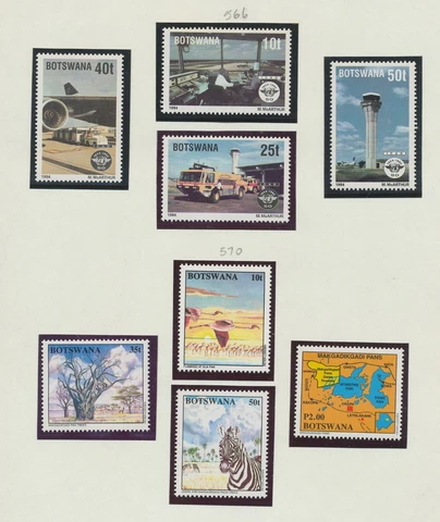 BOTSWANA  - Scott 566-569 & 570-573 - MNH - airplane, airport, birds, map, 1994 Cover