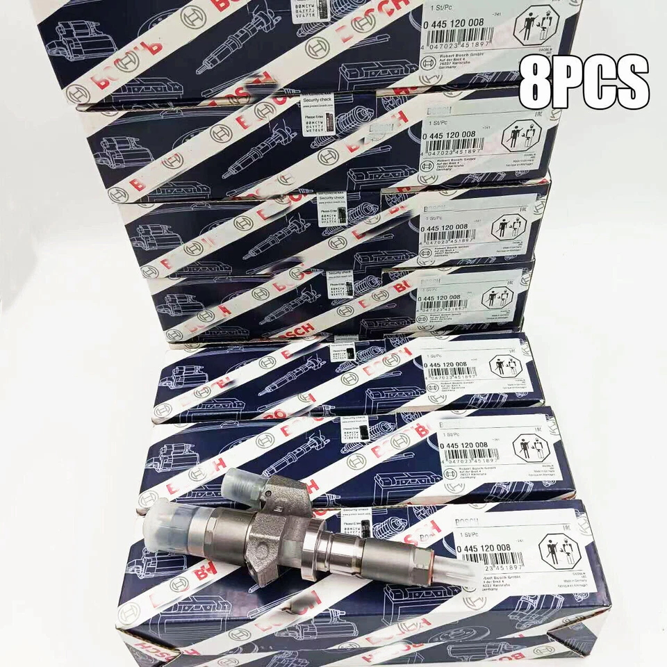 8PCS Bosch 6.6L Duramax LB7 Fuel Injectors 0445120008 2001 2002 2003 2004 GM HD Foto 1 de 4