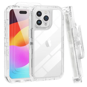 For iPhone 15 14 13 12 11 Pro Max Armor Clear Case Belt Clip Cover Fits Otterbox - Picture 1 of 30