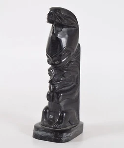 Haida Argillite Totempfahl Wal und Wolf Anfang 20. Jahrhundert Neu mit Etikett - Bild 1 von 24