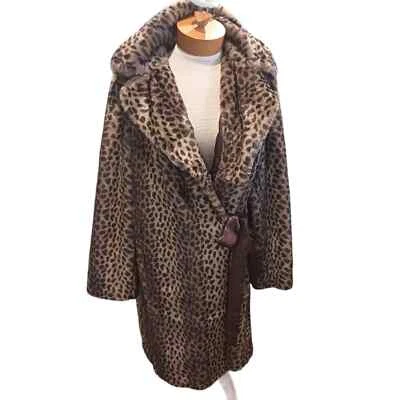 Vintage Large Dennis Basso Faux Fur Cheetah Coat Midi Winter Mob Wife Old Money - Изображение 1 из 4