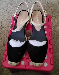 Women's BLACK Ankle Strap Low Platform Espadrilles Wedge Sandals SIZE 8.5m - Picture 1 of 5