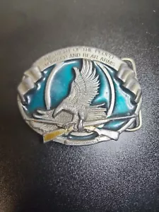 2nd Admendment Eagle Green Bergamot 1984 Brass Vintage Belt Buckle P149 U.S.A! - Picture 1 of 4