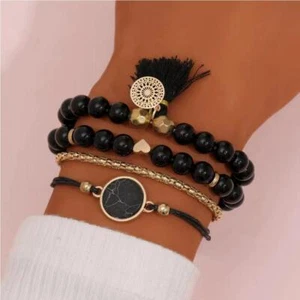 Boho-Love-Bracelet Set Women – 4pcs Beaded Elastic Stack Gift Jewellery Trendy - Picture 1 of 12