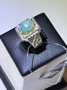 Elegant Men Silver 925 Ring Fire Opal & Diamond Jewelry Design اوبال ناري والماس - Picture 1 of 22