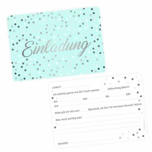 10 tarjetas de invitación Mint con barniz plateado brillante incl. 10 sobres blancos - Imagen 1 de 5