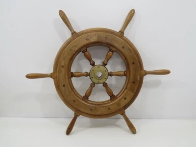 BEAUTIFUL 24 INCH WOOD & BRONZE SAIL BOAT SHIPS WHEEL (R2/379C) - Image 1 of 4