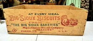 Big Sioux Biscuits Wooden Crate Box Manchester Biscuit Co Sioux Falls SD Wood - Picture 1 of 10