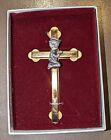 Vintage New In Box First Communion Gold Tone Wall Cross With Pewter Boy 425 In