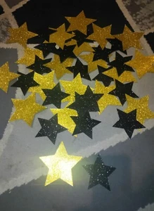 Glittered Foil Stars Black Gold Wall Decor Lot - Picture 1 of 2