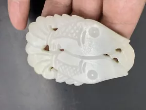 Colgante de jade nefrita china vintage pez gemelo 43 g - Imagen 1 de 21