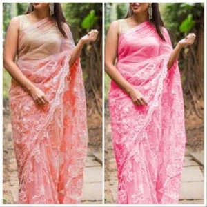 Sari Bluse indischer Netz Sari Designer pakistanisch Party Hochzeit Kleidung brandneu UK - Bild 1 von 9